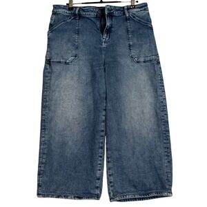 Vero Moda Blue Wide Leg Cropped Carpenter Jeans High Rise Medium Wash Size 30